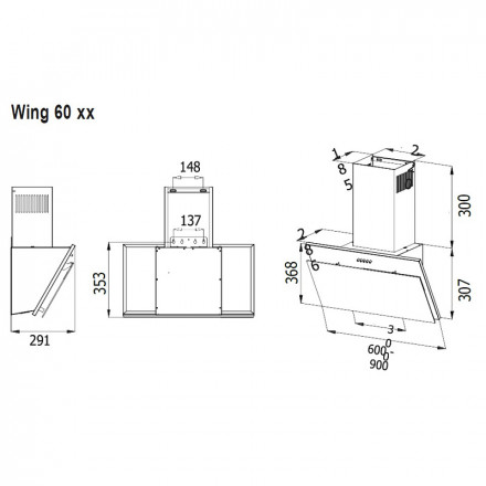 Наклонная вытяжка EVELUX WING 60 BG