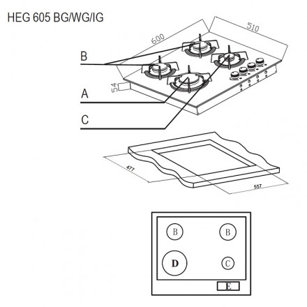 Газовая варочная панель EVELUX HEG 605 BG Газовая варочная панель EVELUX HEG 605 BG
